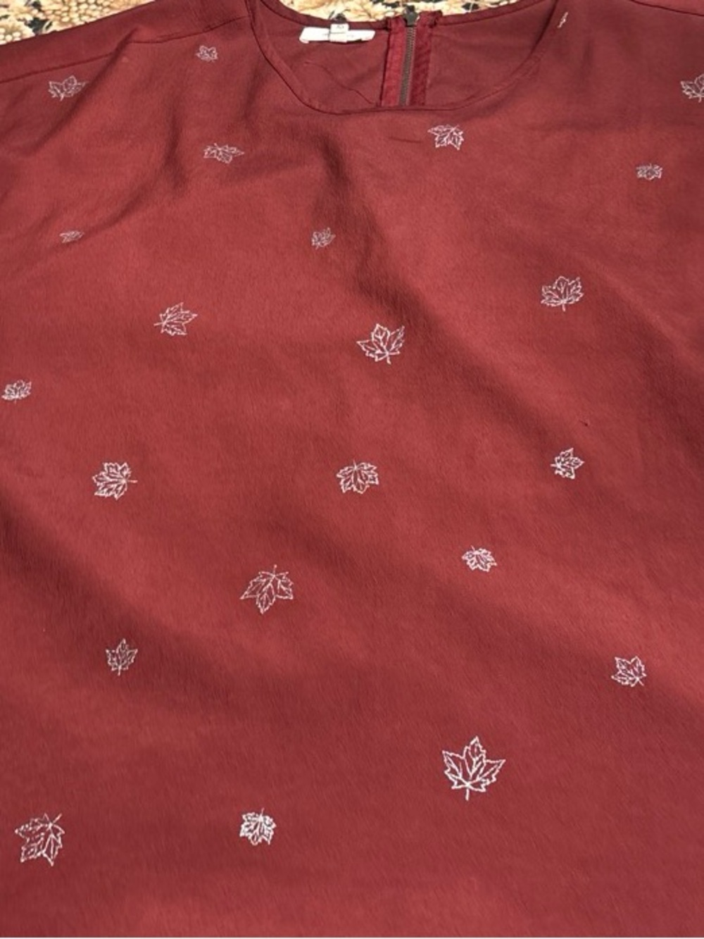 Maurices Rust Red A-Line Skirt with White Leaf Embroidery